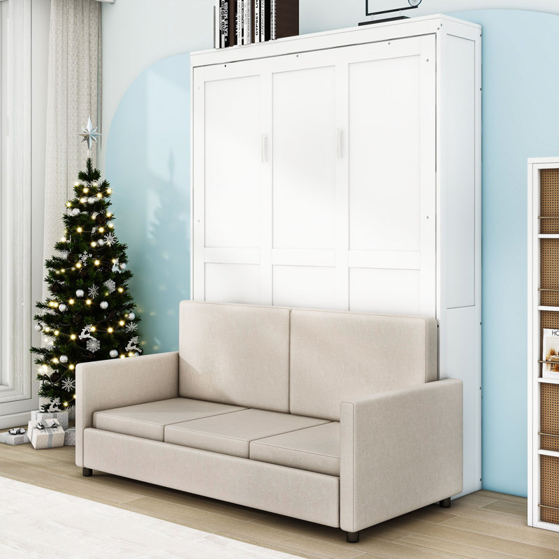 Lit escamotable mural avec coussin Kiora, Blanc, Grand