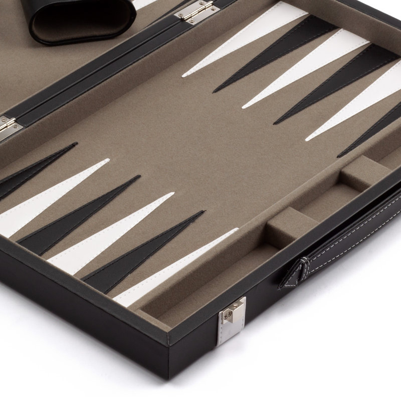 Jeu de backgammon en cuir, Gris/noir, L