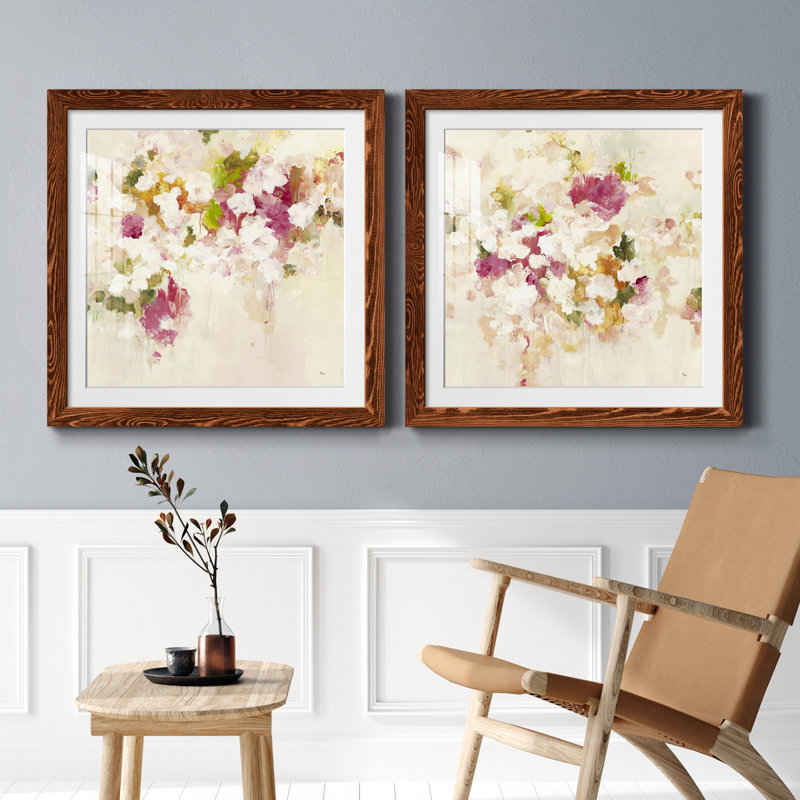 Floral Muse IV - ensemble de 2 reproductions d'art sur papier encadré, H 35,5 po x l 71 po x P 1,5 po, Érable encadré