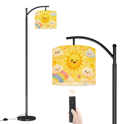  Arc Floor Lamp Cute Cartoon Sun Clouds Rainbow Hearts Tall Modern Standing Lamp LED Adjustable Linen Lampshade 3 Colour Temperatures