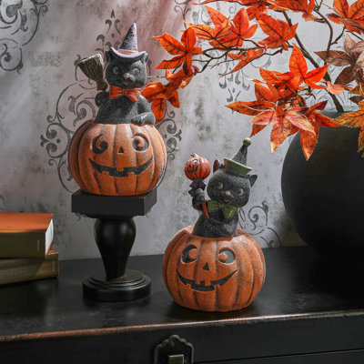 10.5" Paper pulp Black Cat with Pumpkin