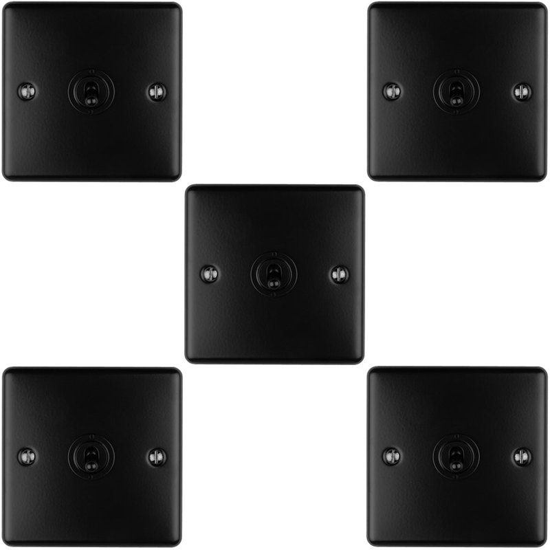 5 PACK 1 Gang Single Retro Toggle Light Switch ANTIQUE BRASS 10A 2 Way Plate, Black, Matte Black