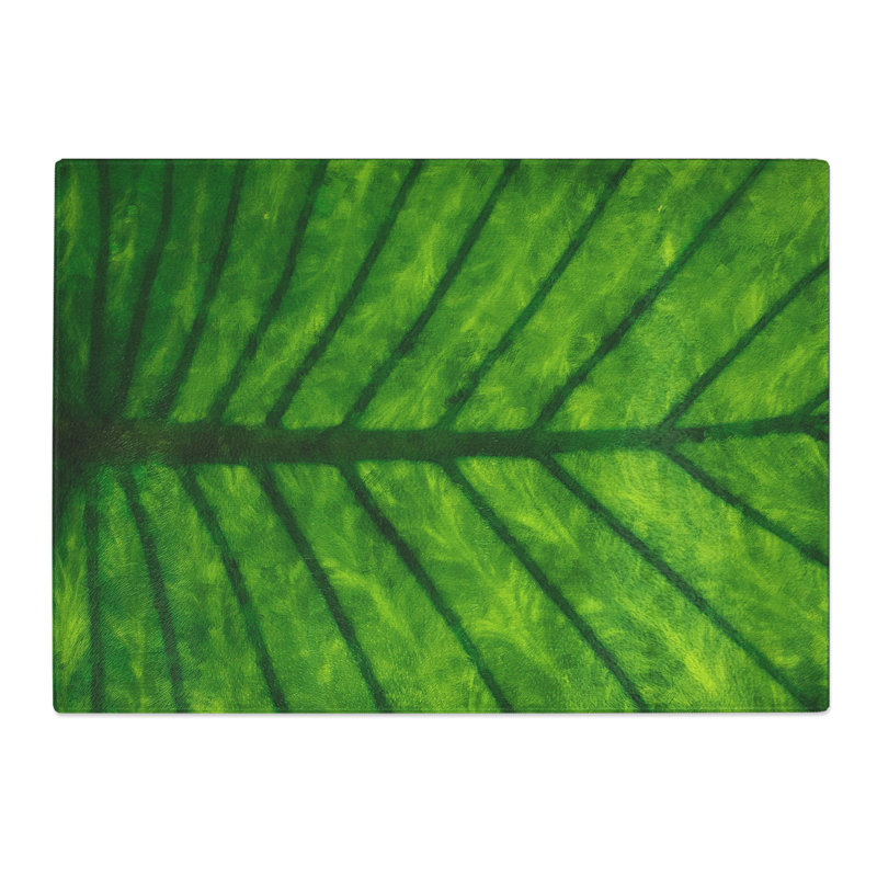 Tempered Glass Green Leaf Lines Chopping Board, 28.5 cm x 39 cm