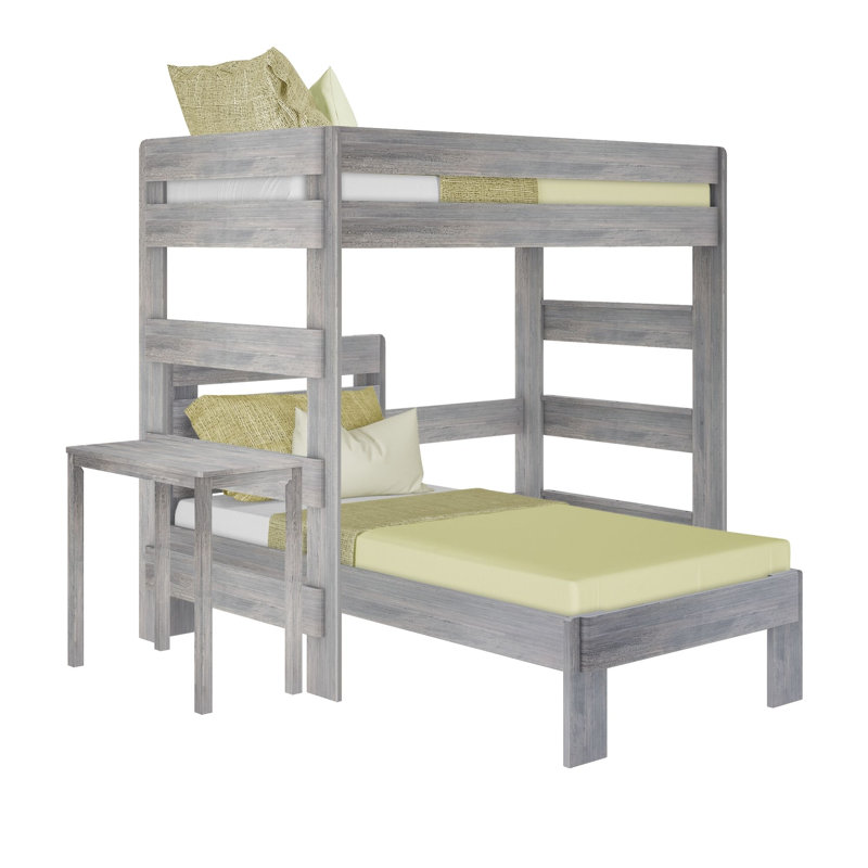  Doyle Solid Wood L-Shaped Bunk Bed with Desk, Twin, Driftwood