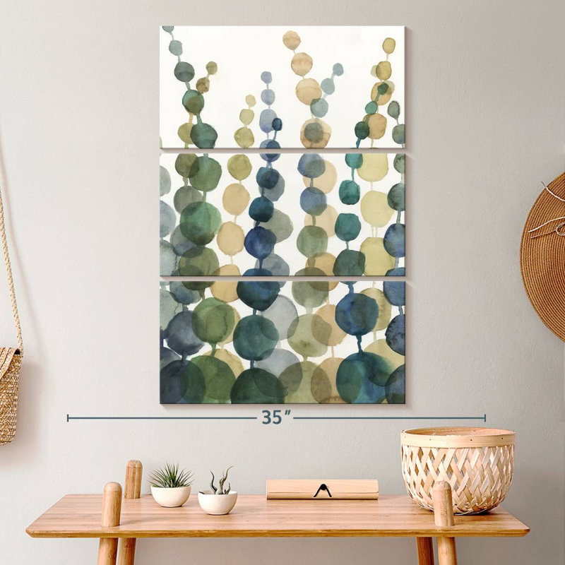 Abstract Geometric Pompom Botanical I On Canvas 3 Pieces Set, 32" H x 20" W x 1.25" D