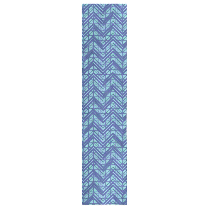 Stephenie Classic Hand Drawn Chevron Table Runner, 16" x 90", Light Blue/Teal
