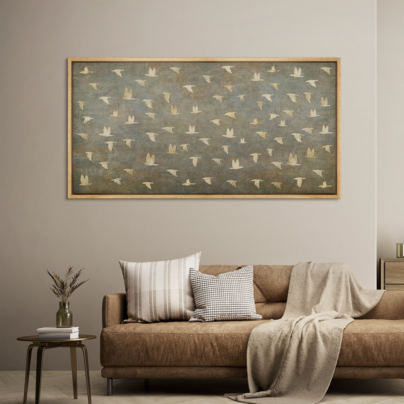 «Neutral Flying Birds», reproduction d'art sur toile encadrée minimaliste inspirée de la nature pour le salon ou la chambre à coucher