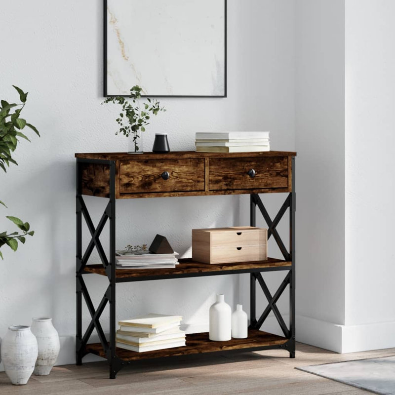 Console Table, 75cm H x 75cm W x 28cm D, Smoked Oak
