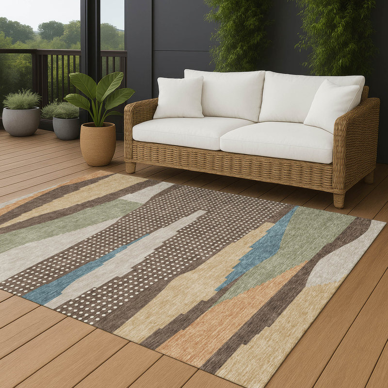 Machine Washable Indoor/Outdoor Chantille ACN2761 Modern Rug, Coffee, 10' x 14'