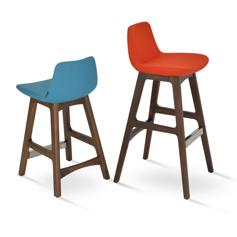 Tabouret de comptoir bar & Pera, Noyer américain, Laine Camira - orange, Tabouret de bar (siège d'une hauteur de 29 po)
