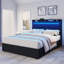 Berneil Upholstered Queen Bed Frame with RGBW LED Lights Headboard & 4 Storage Drawers, Black-288629772-288629763