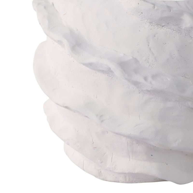 Pottery & Cement Planter With Sculpted Textured Design For Indoor Outdoor Home & Garden Decor - 5" White