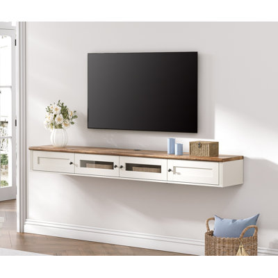 Ebern Designs Floating Tv Stand For Tvs Up To 80 Inch, Wooden Floating Tv Shelf With Storage Cabinet, Modern Floating Tv Shelf Entertainment Centre For Living Room