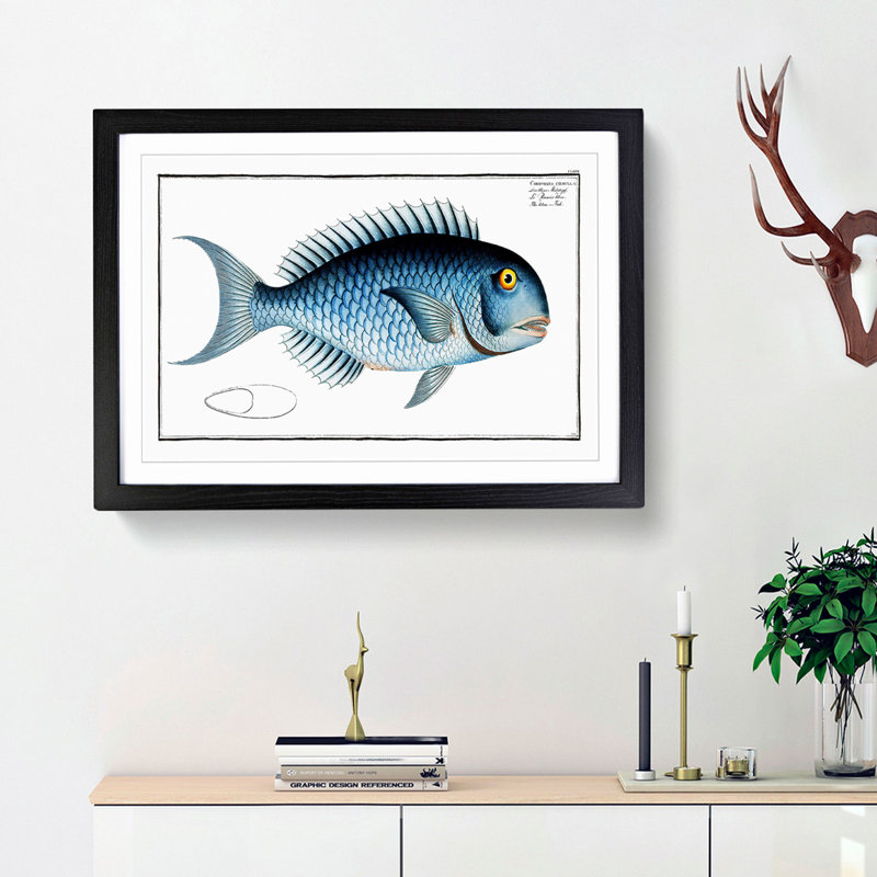Blue Fish by M.E. Bloch - Picture Frame Painting Print, 62cm H x 87cm W x 2cm D, Black Framed