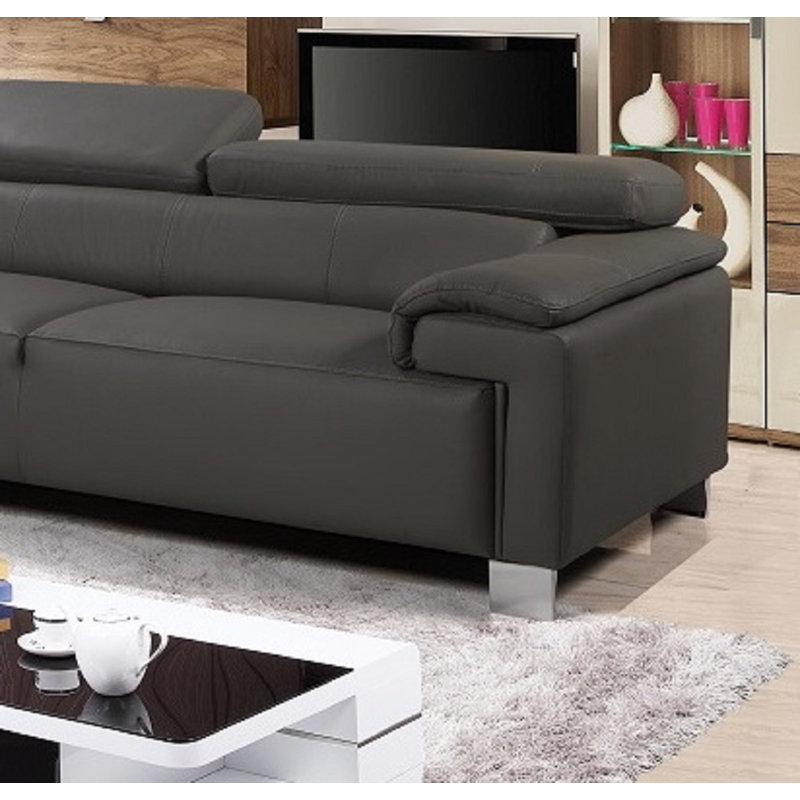 Ashauntae Leather Corner Sofa, Left Hand Facing, Grey