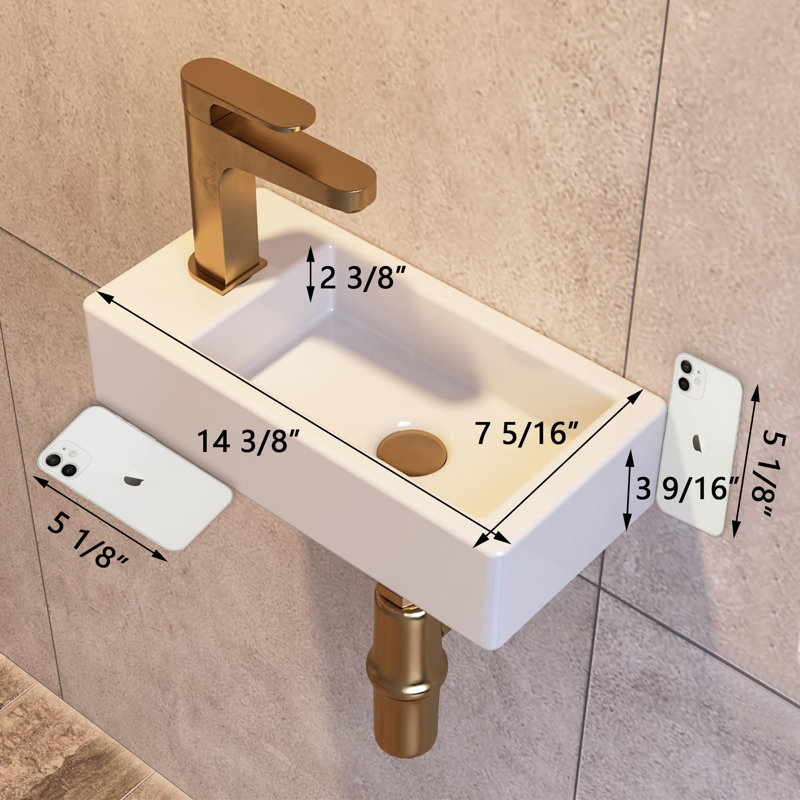 15"x7" Mini Rectangle Wall Mount Vessel Sink, White