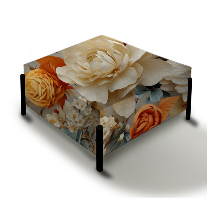 Motif floral orange élégant rustique orange - grand repose-pieds carré floral