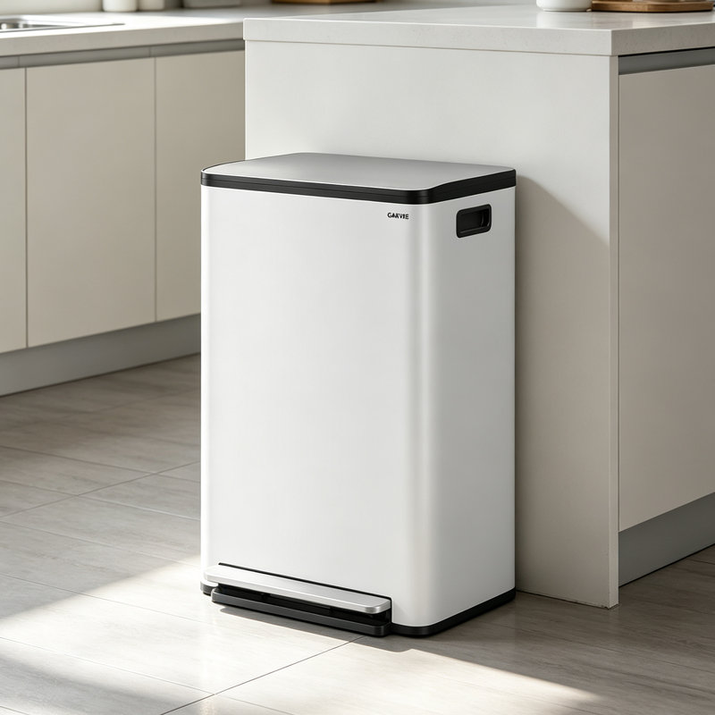 Stainless Steel Kitchen Trash Can, White
