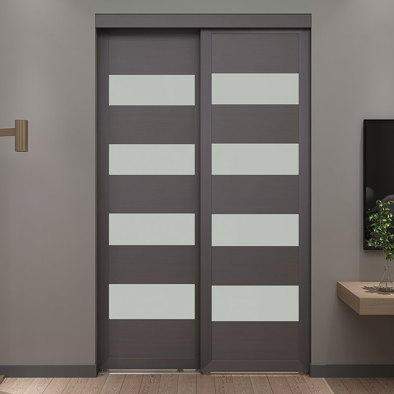 Portes de garde-robe coulissantes en verre avec quincaillerie d'installation, 36 po x 80,5 po, Gris