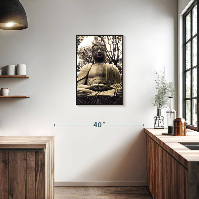 Statue de Bouddha japonais I, Cadre flottant noir, 21 po x 31 po