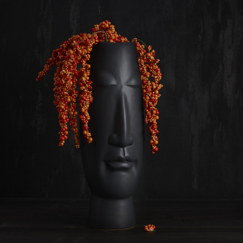 Ceramic Face Table Vase, Black
