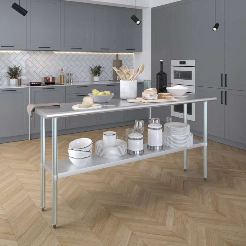 Table en acier inoxydable, H 35 po x l 72 po x P 18 po
