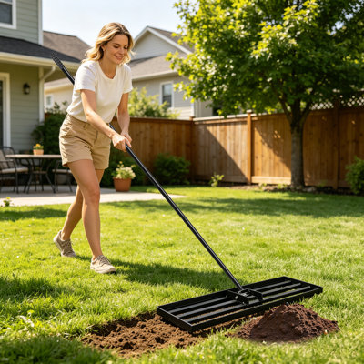 Lawn Leveling Rake, 30"x10" Level Lawn Tool with Serrated Edge & Smooth Plate, Heavy-duty Lawn Leveler with 83" Steel with Adjustable Handle, Yard Leveling Rake Suit for Garden, Golf Course & Garden Landscaping, Farm