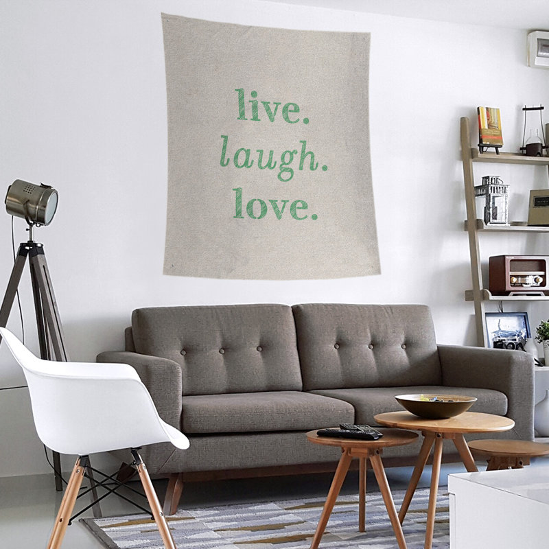 Tapisserie en polyester de rires d’amour en temps réel en polyester, H 27,5 po x l 37,5 po, Blanc / Vert