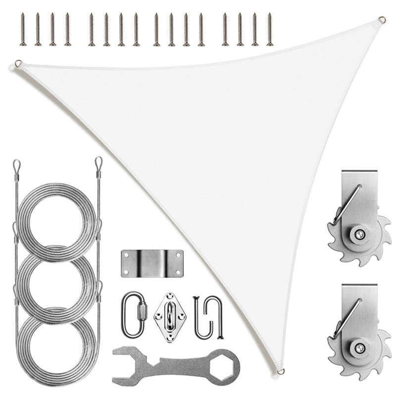 Voile d'ombrage triangulaire Amgo avec trousse de quincaillerie et treuil 200 g / m² Amgo, Brun, 24 pi x 24 pi x 24 pi