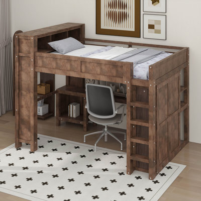 Grand lit mezzanine avec garde-robe et bureau