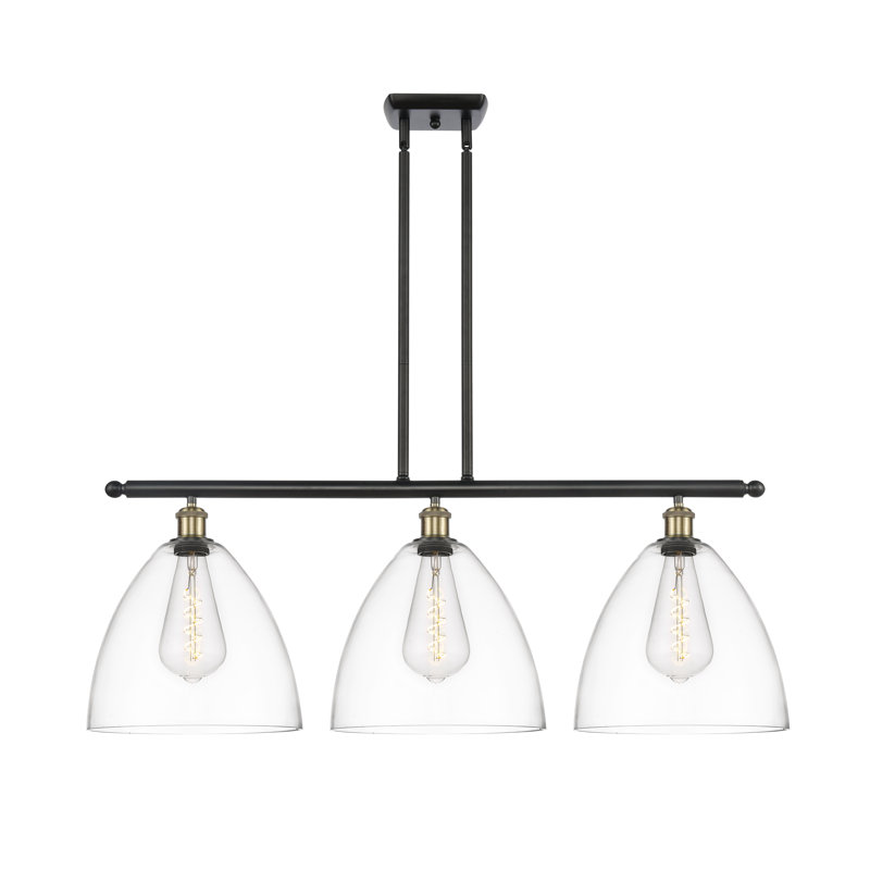 Luminaire suspendu linéaire à 3 lumières pour îlot de cuisine Alizia, Ampoule non incluse, Transparent, Nickel satiné brossé