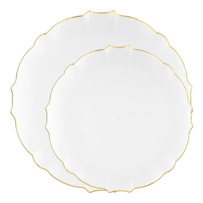 Clear with Gold Rim Round Lotus Plastic Dinnerware Value Set - 120 Sets