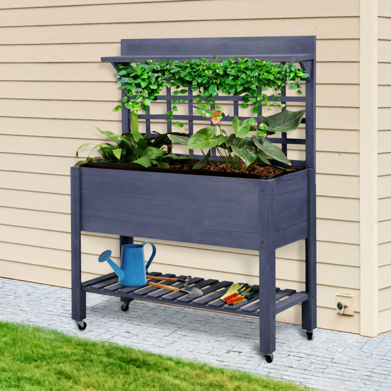 Lit de jardin surélevé avec treillis sur roulettes 41 po Outsunny