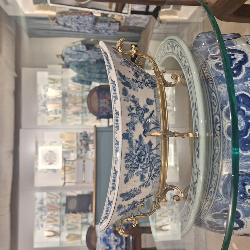 Blue White Floral Bird Oval Basin