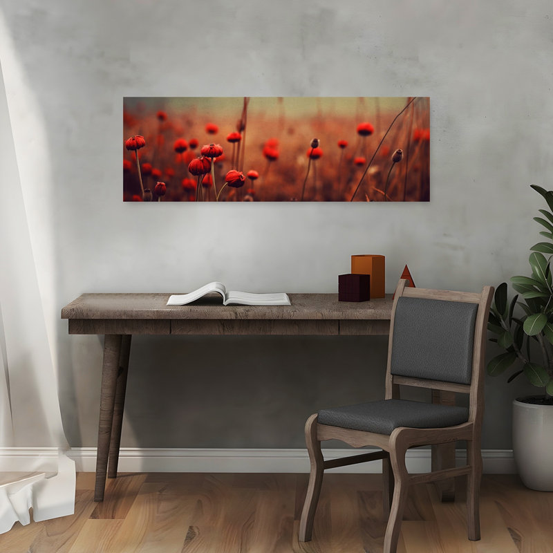 Art mural avec fleur de coquelicot abstrait rétro sans titre, H 12 po x l 36 po