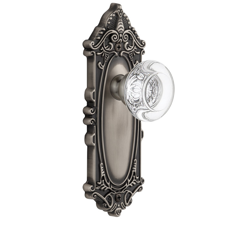 Grandeur grande plaque victorienne avec bouton de porte en cristal bordeaux, Étain antique