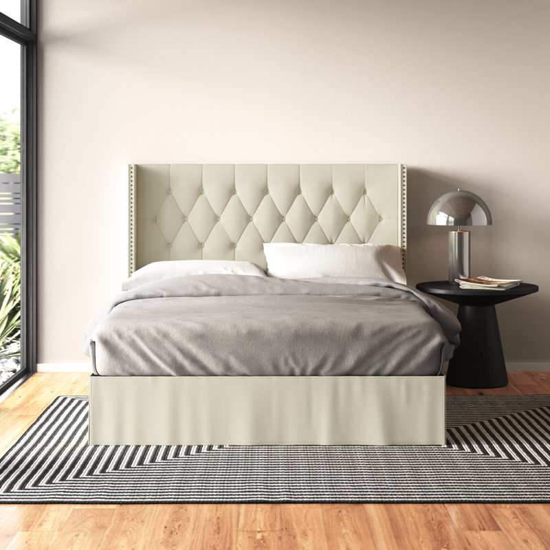 Bellavia Tufted Upholstered Panel Bed, Beige, Full
