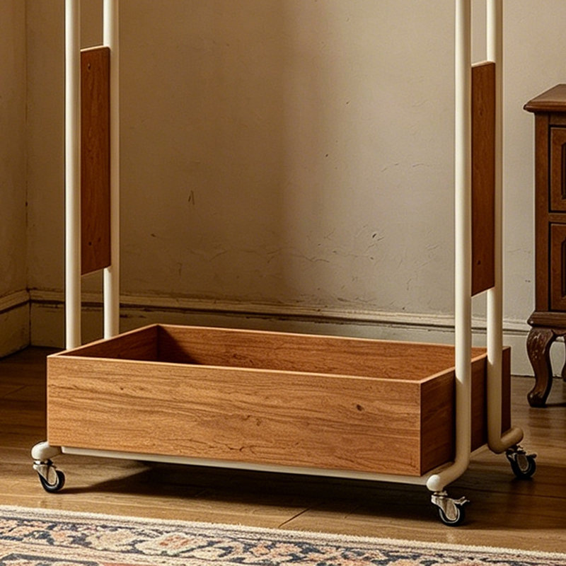 Portemanteaux double avec bac de rangement, Bois naturel
