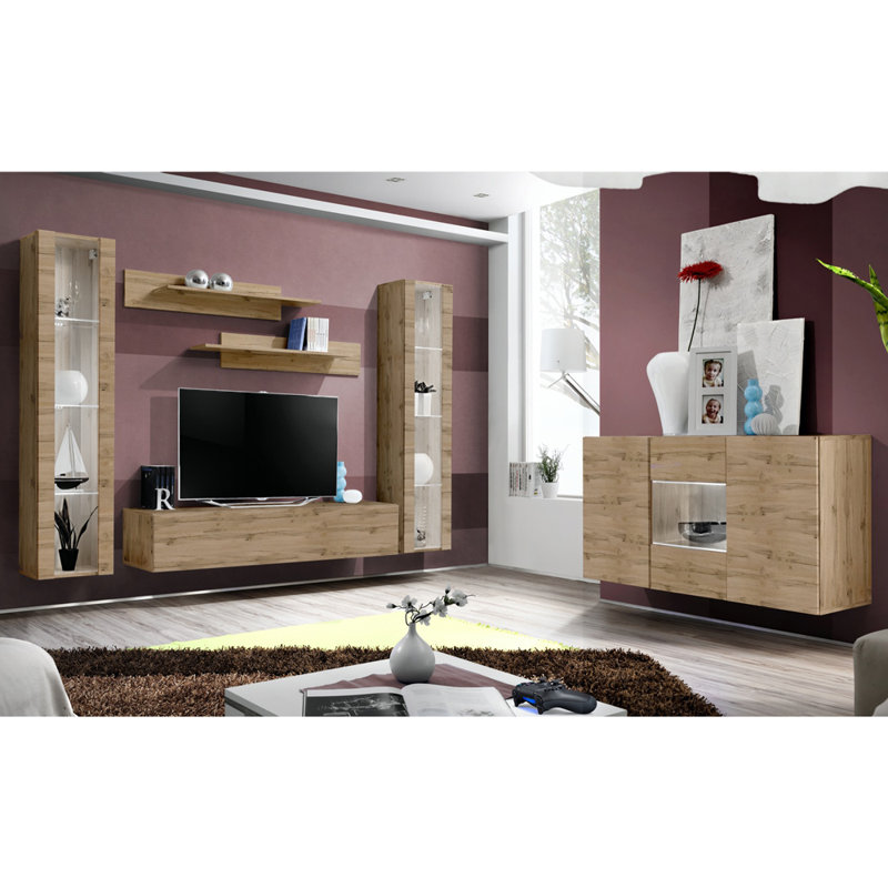 Achna 75.5" Modern Floating Wall Mounted Entertainment Center with 16-Color LED Lighting, High Gloss Finish, Wall-Mounted