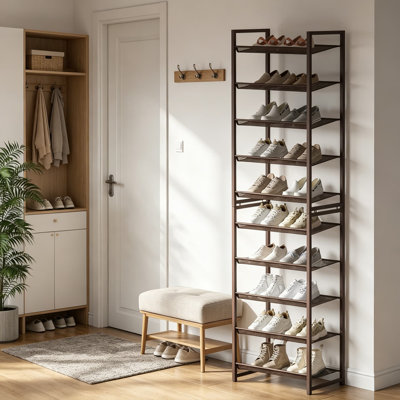 10 Tier Shoe Rack, Tall Metal Shoe Storage with Adjustable Shelves, Holds 20-25 Pairs, Stackable Shoe Stand for Garage Hallway Bedroom, Bronze