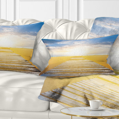 Wooden Road at Blue Sea Beach - Pier & Bridge Printed Throw Pillow