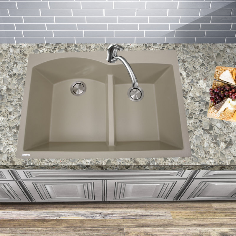 Plymouth 33'' L Double Basin Kitchen Sink, Sand