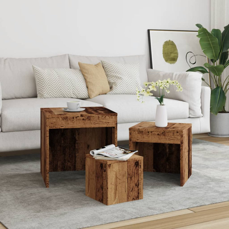 Gnesis Nesting Tables 3 pcs Engineered Wood, Old Wood, Old Wood