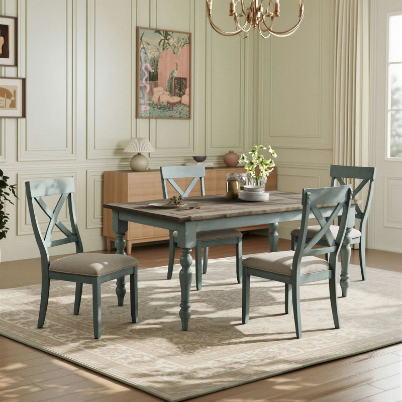 Ensemble de salle à manger Cierra, 5 (1 table + 4 chaises), Bleu