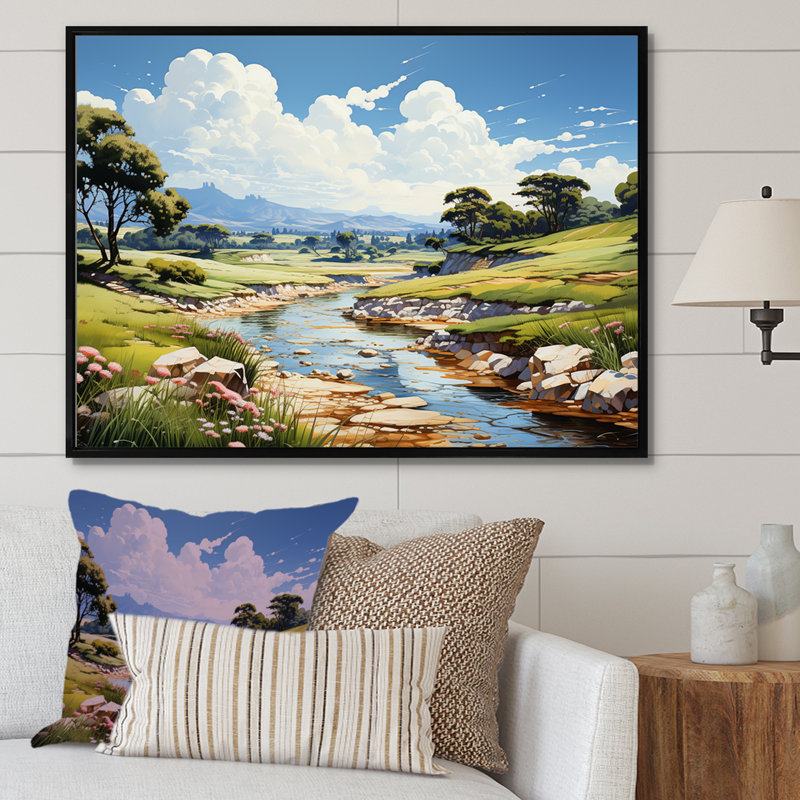 Harmonie de paysage de golf japonais, Cadre flottant noir, H 34 po x l 44 po x P 1,5 po