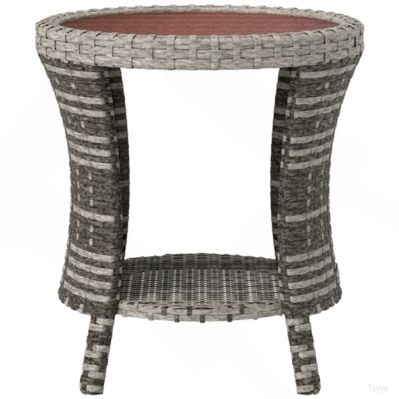 Side Table,Wicker Outdoor Coffee Table, Brown/Light Gray