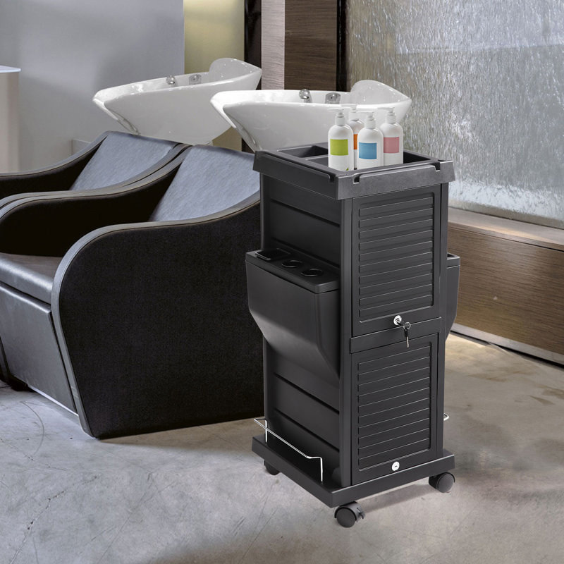 Black High-Quality Plastic Salon Utility Cart with Drawers