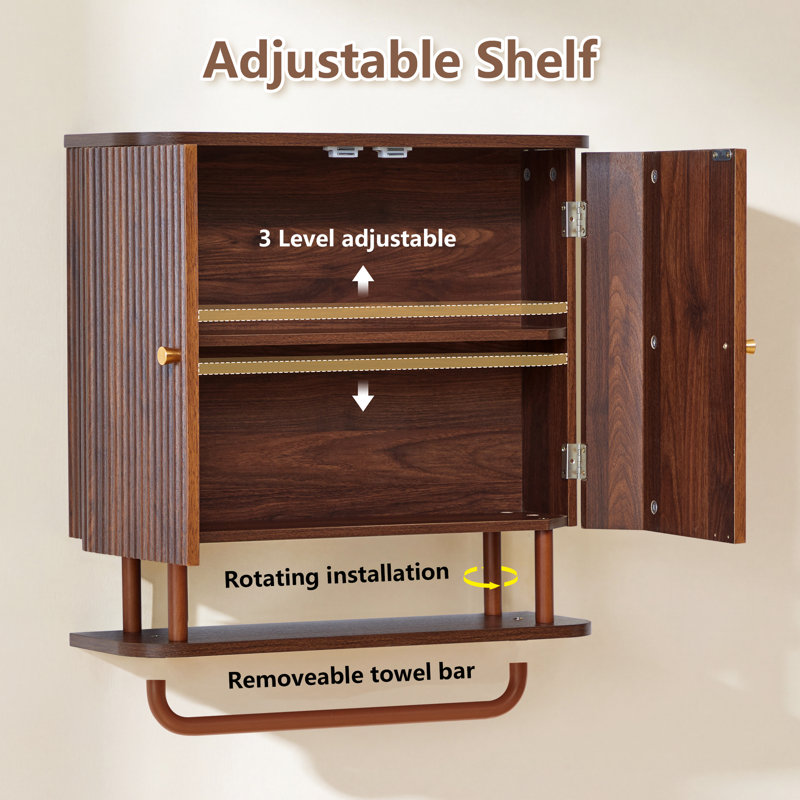 Curved Wall Mounted Bathroom Cabinet Storage, Brown