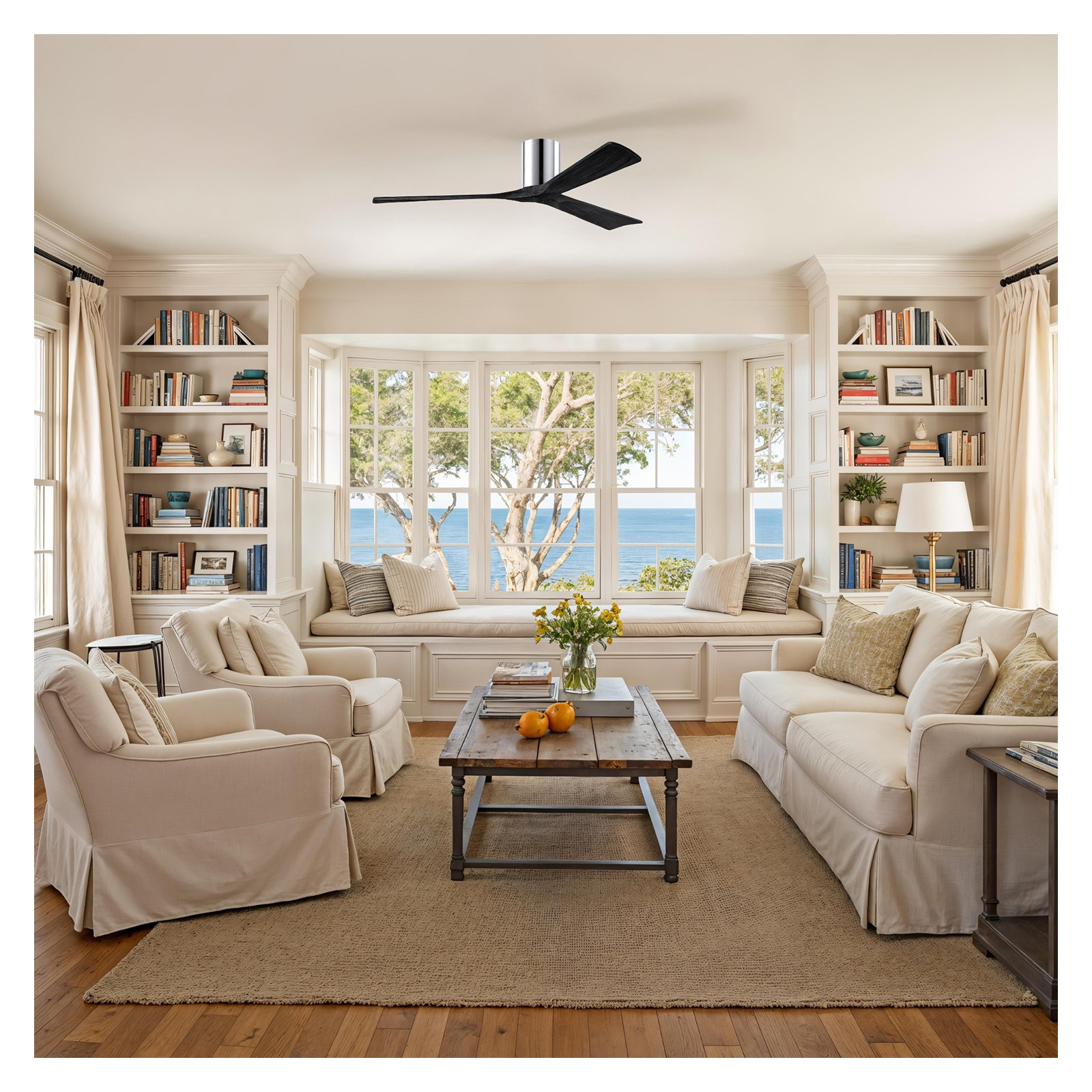Olivier 3 Blade Ceiling Fan, Polished Chrome, Matte Black, 60"
