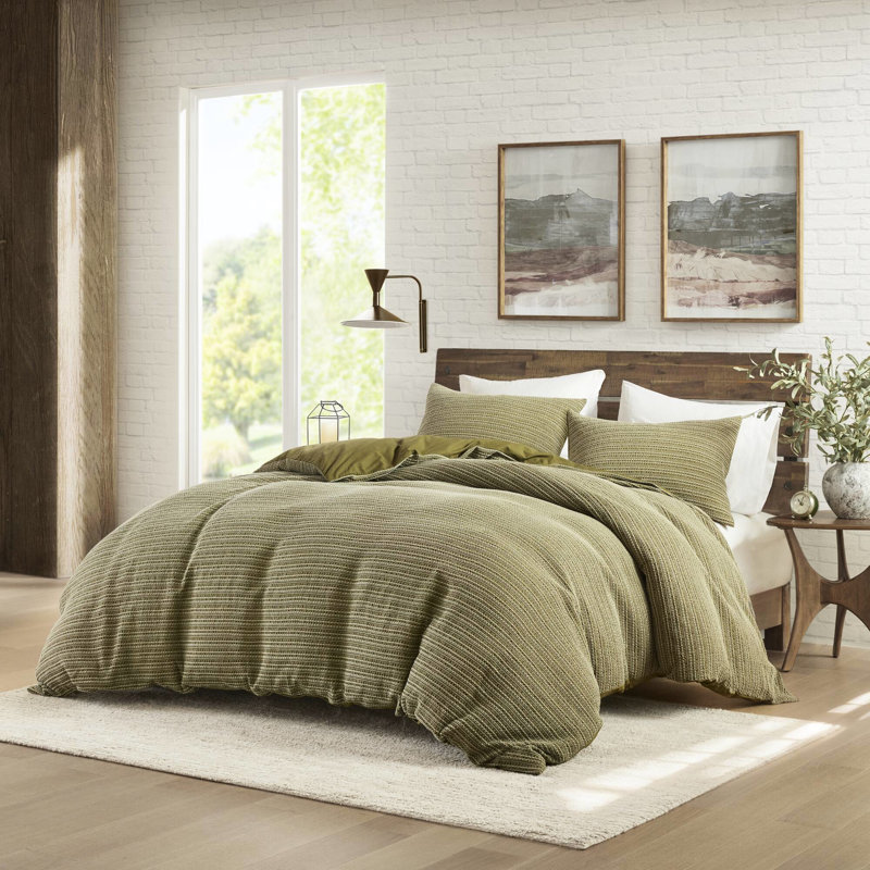 100% Cotton 3Pcs Full/Queen Waffle Washed Duvet With Lived - In Softness And All Season Comfort , Glowiness, Pre Stone Vintage Style,